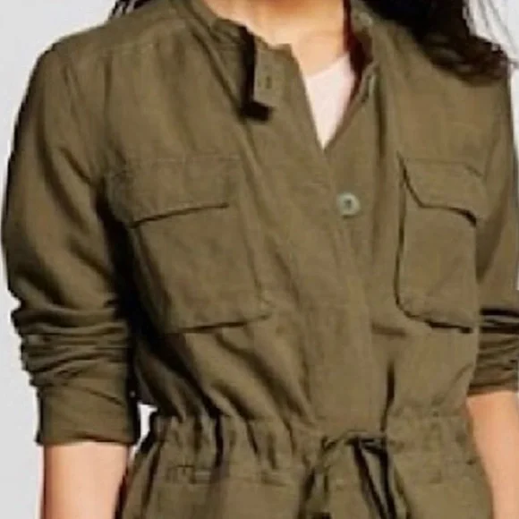 Like New Who What Wear Women's Olive Green Linen Blend Utility Jacket, L - Picture 2 of 9